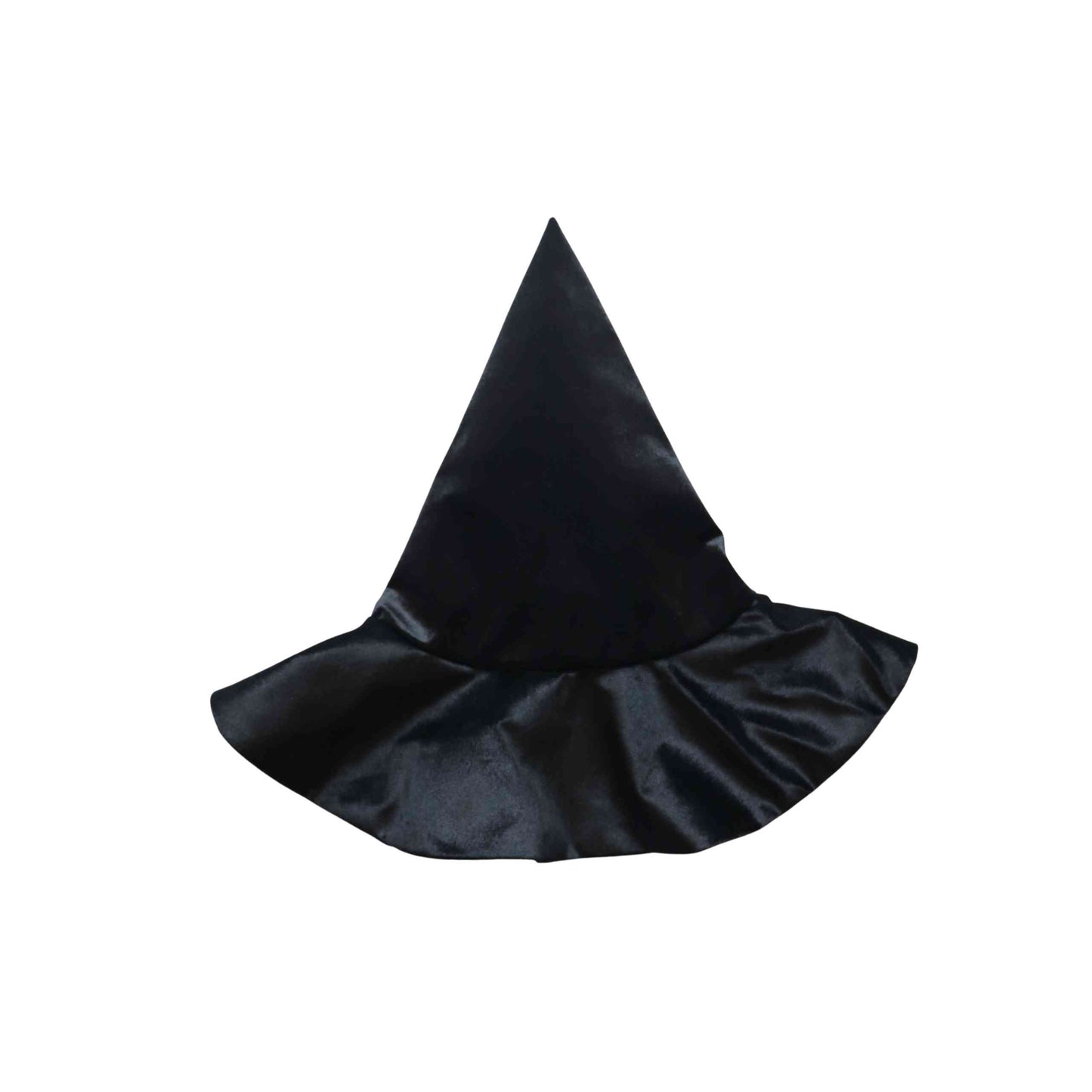 a black hat with a long ruffle on it