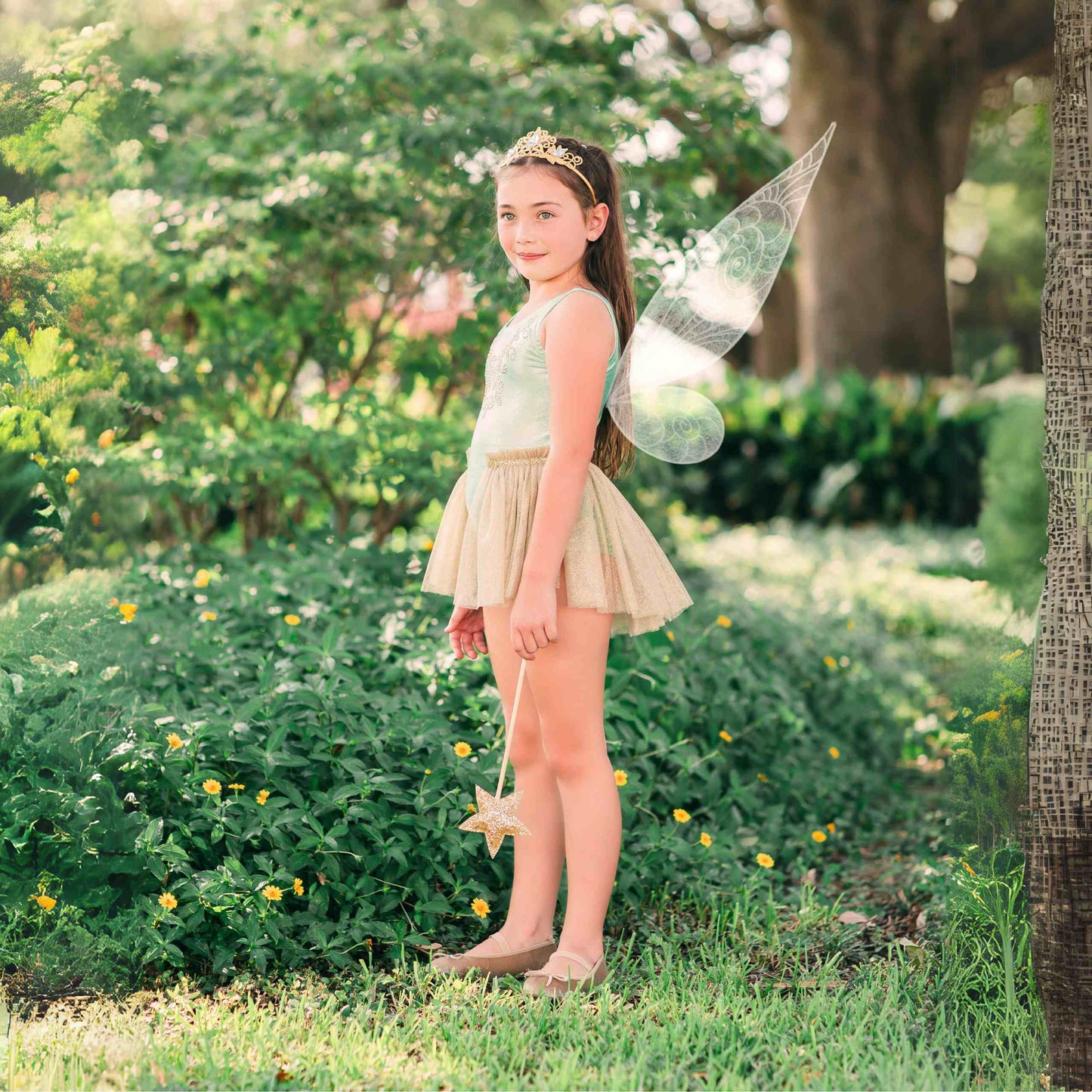 a little girl dressed in a fairy costume