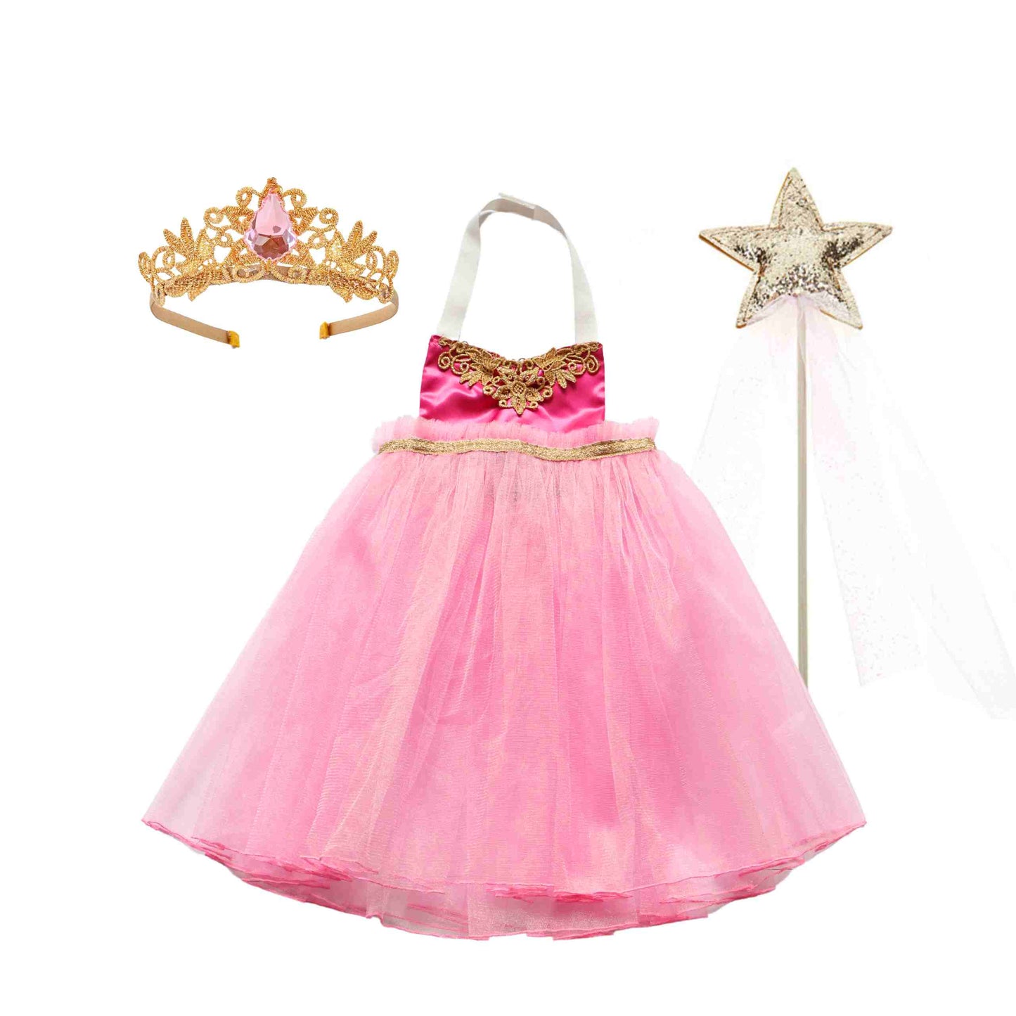 a little girl wearing a pink dress and a tiara