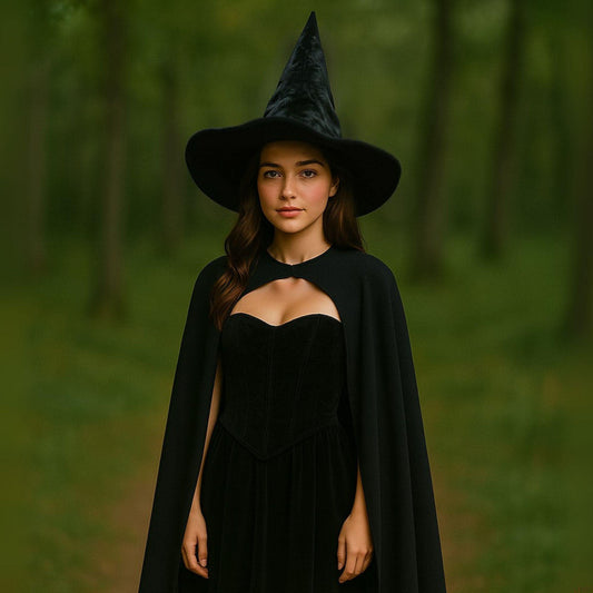 Adult Witch Satin Cape Set -   Black