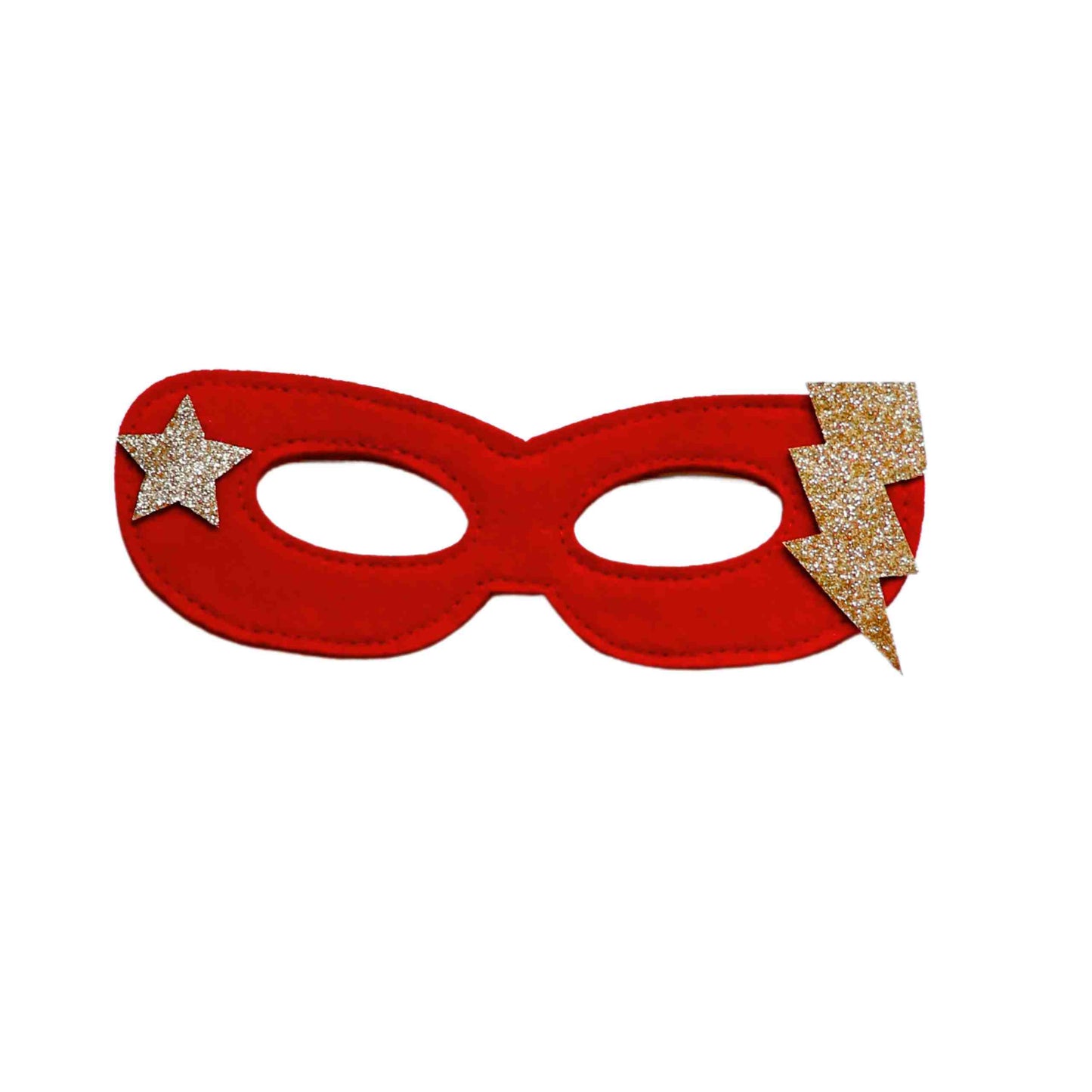 a red mask with gold stars on it