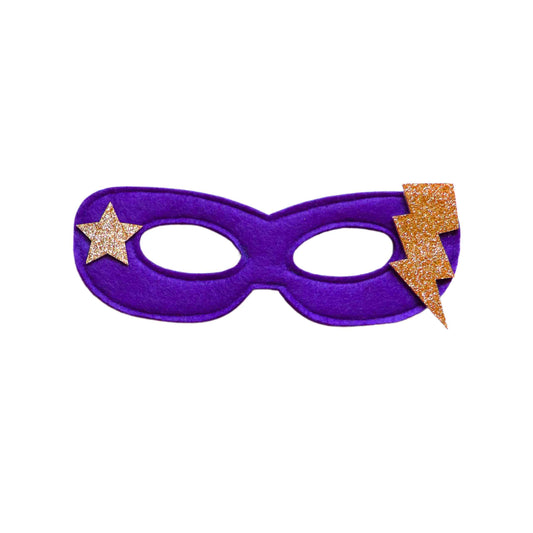 a purple mask with gold stars on it