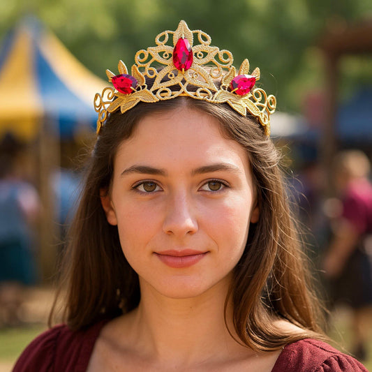 Adult Renaissance Medieval Princess Crown - Red Gold Crown