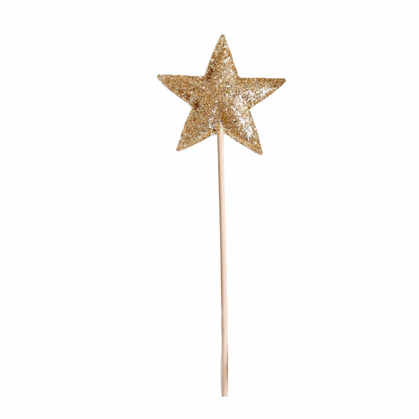 a gold star shaped cake topper on a stick