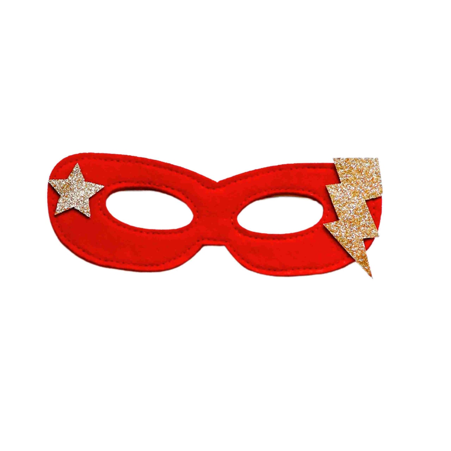 a red mask with gold stars on it