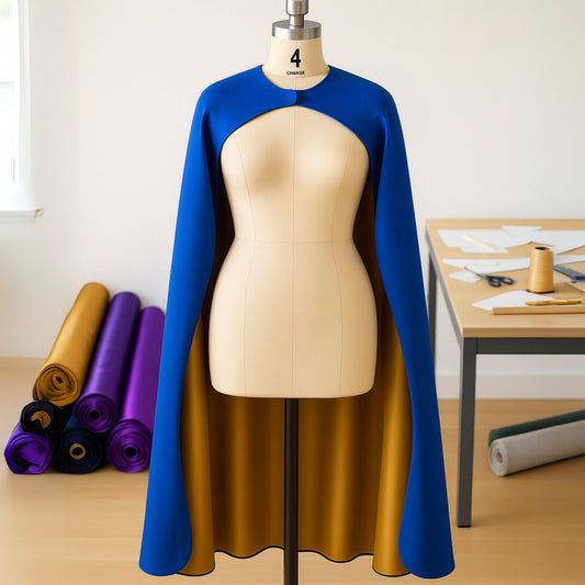 Adult Size Satin Superhero Cape - Royal Blue/Gold
