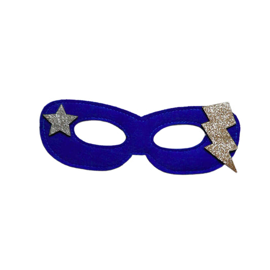 a blue mask with silver stars on it