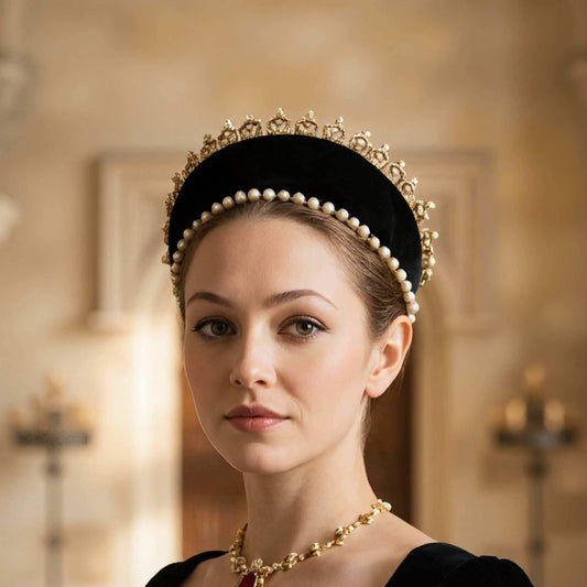 Renaissance Headband - Black Velvet with Pearls