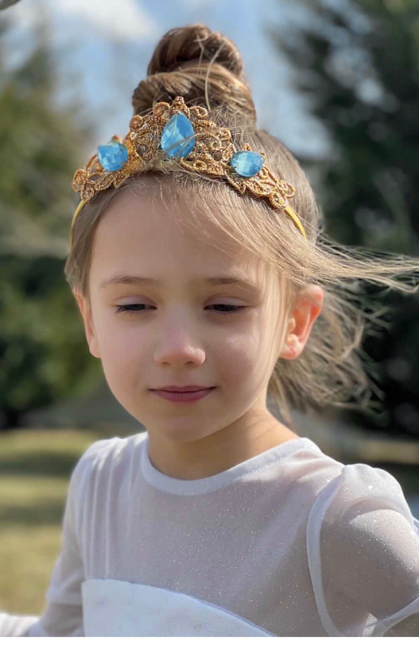 Princess Tiara Crown - Gold Three Blue Gems
