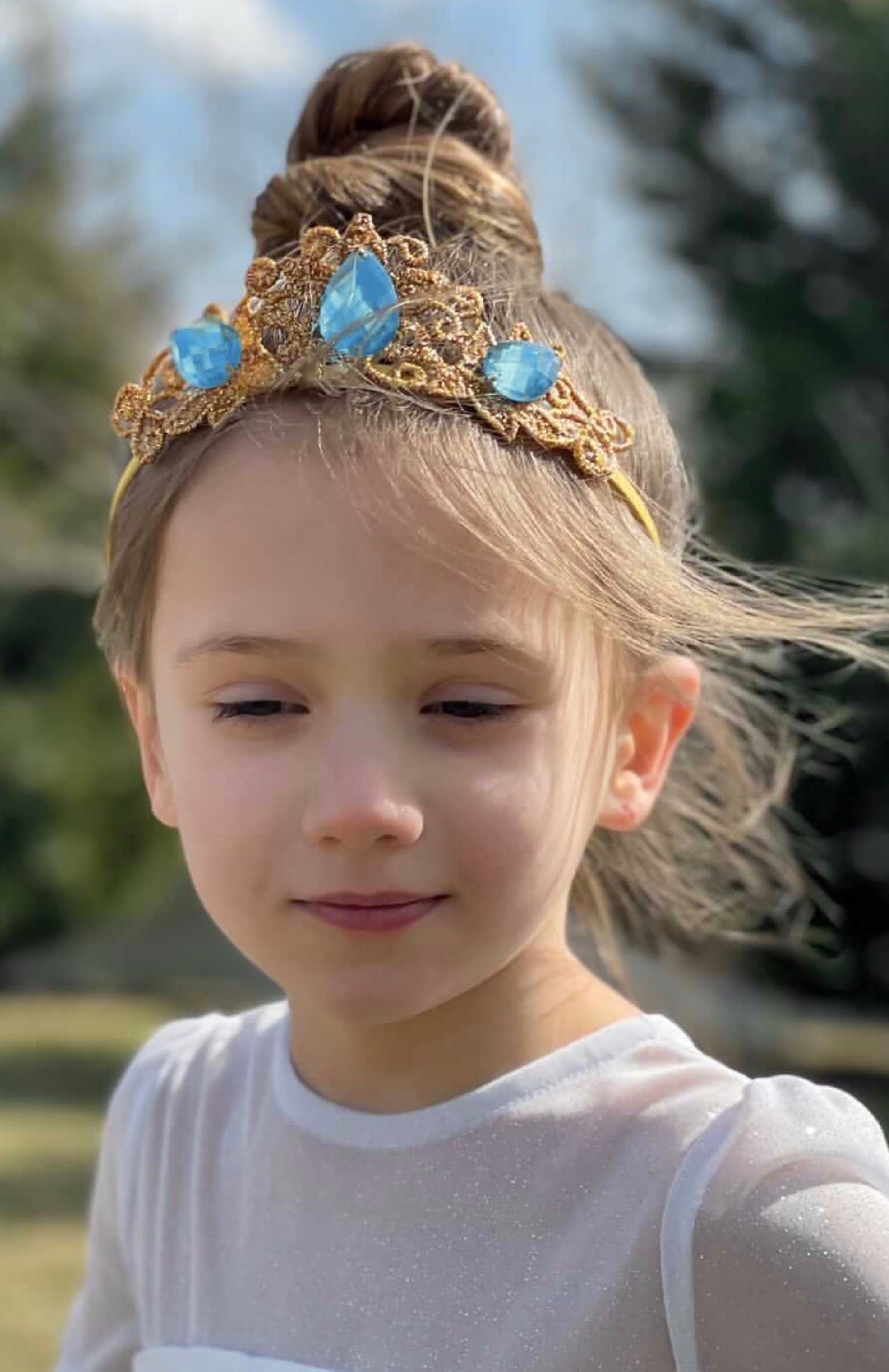 Princess Tiara Crown - Gold Three Blue Gems