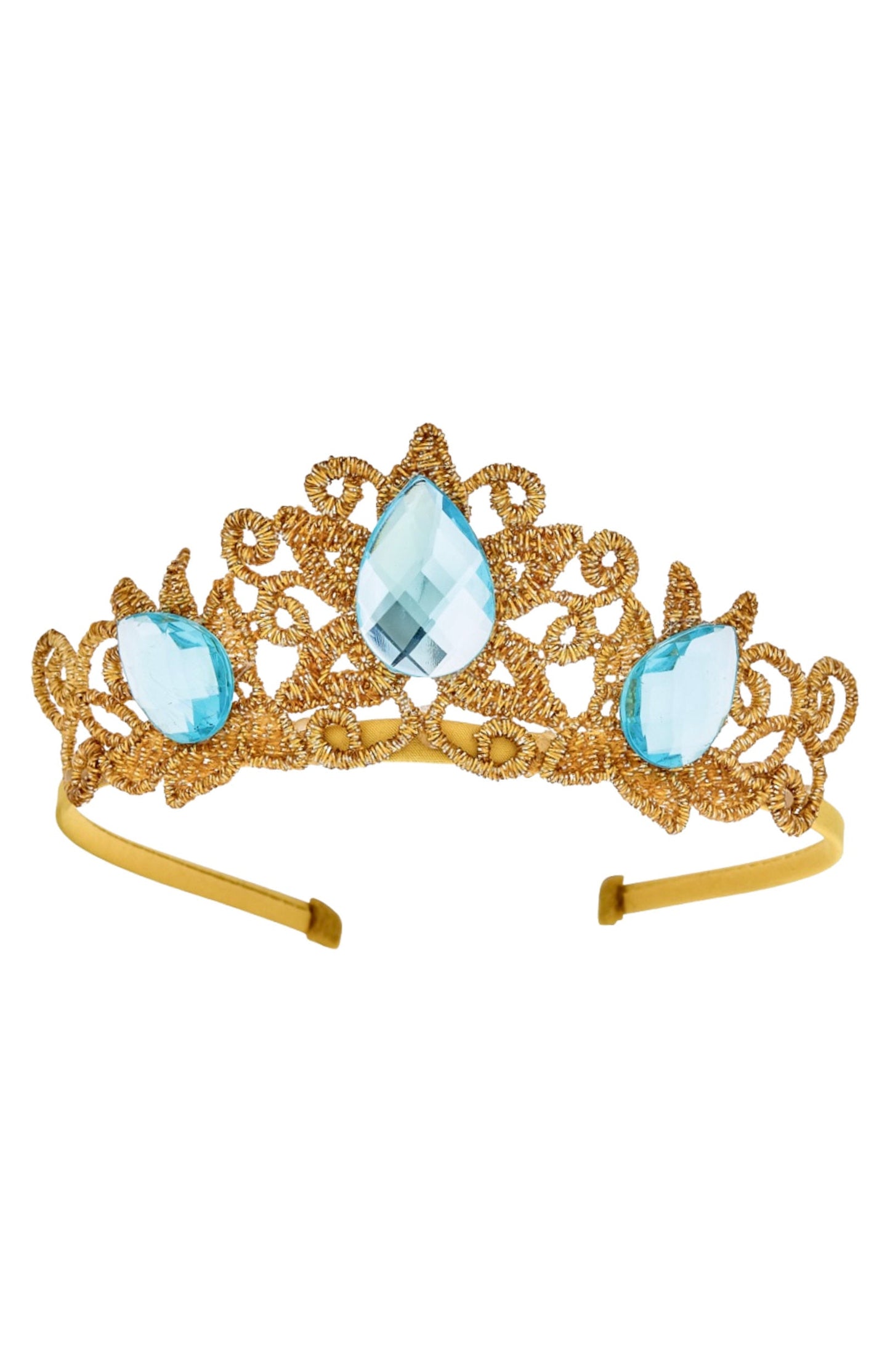Princess Tiara Crown - Gold Three Blue Gems