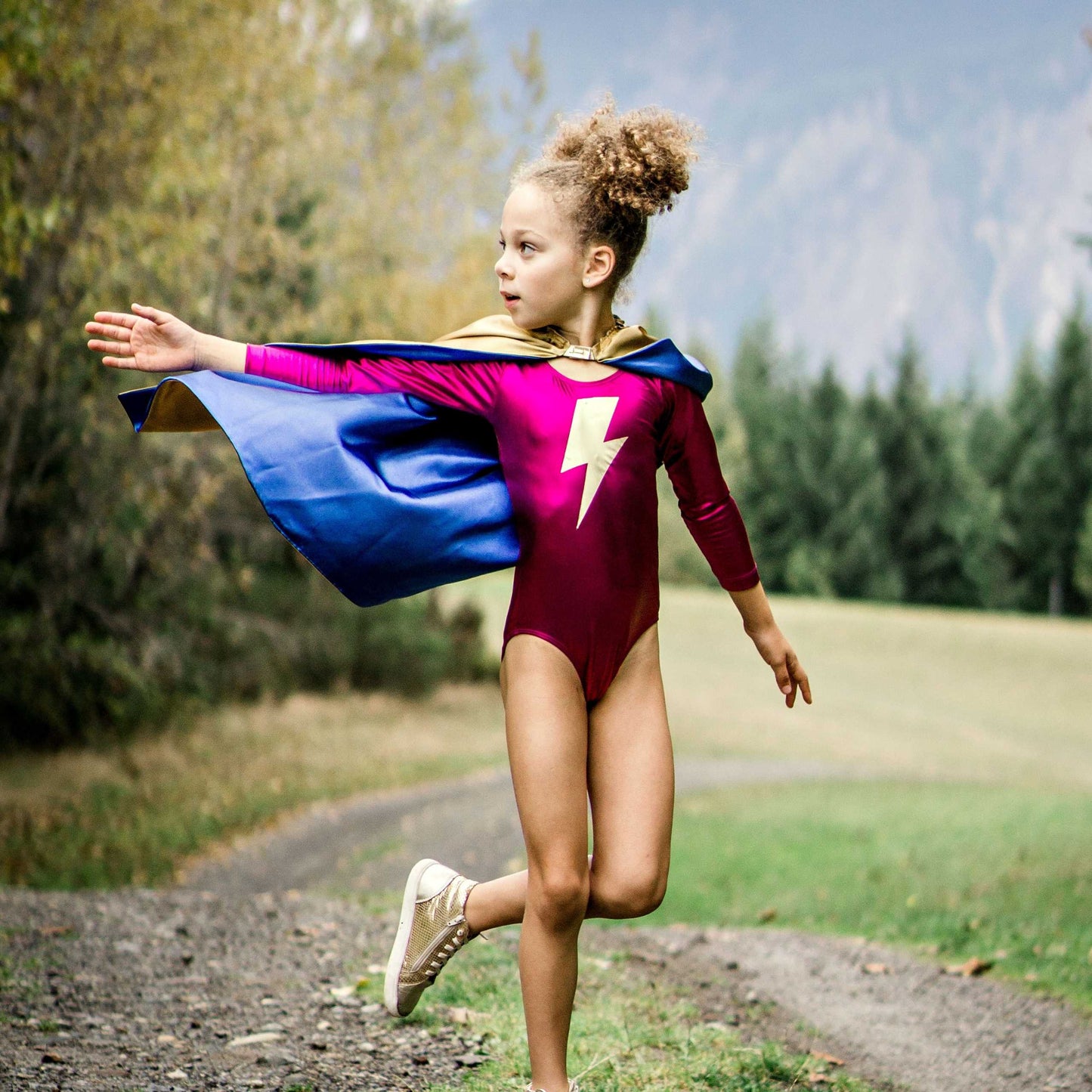 Super Hero Lightning Bolt Costume Set - Pink & Gold Long Sleeve (M Listing)