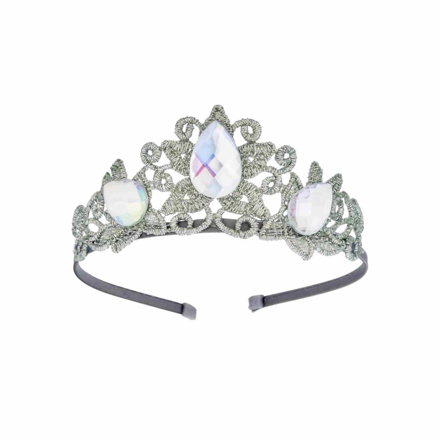 a tiara with white stones and crystal stones