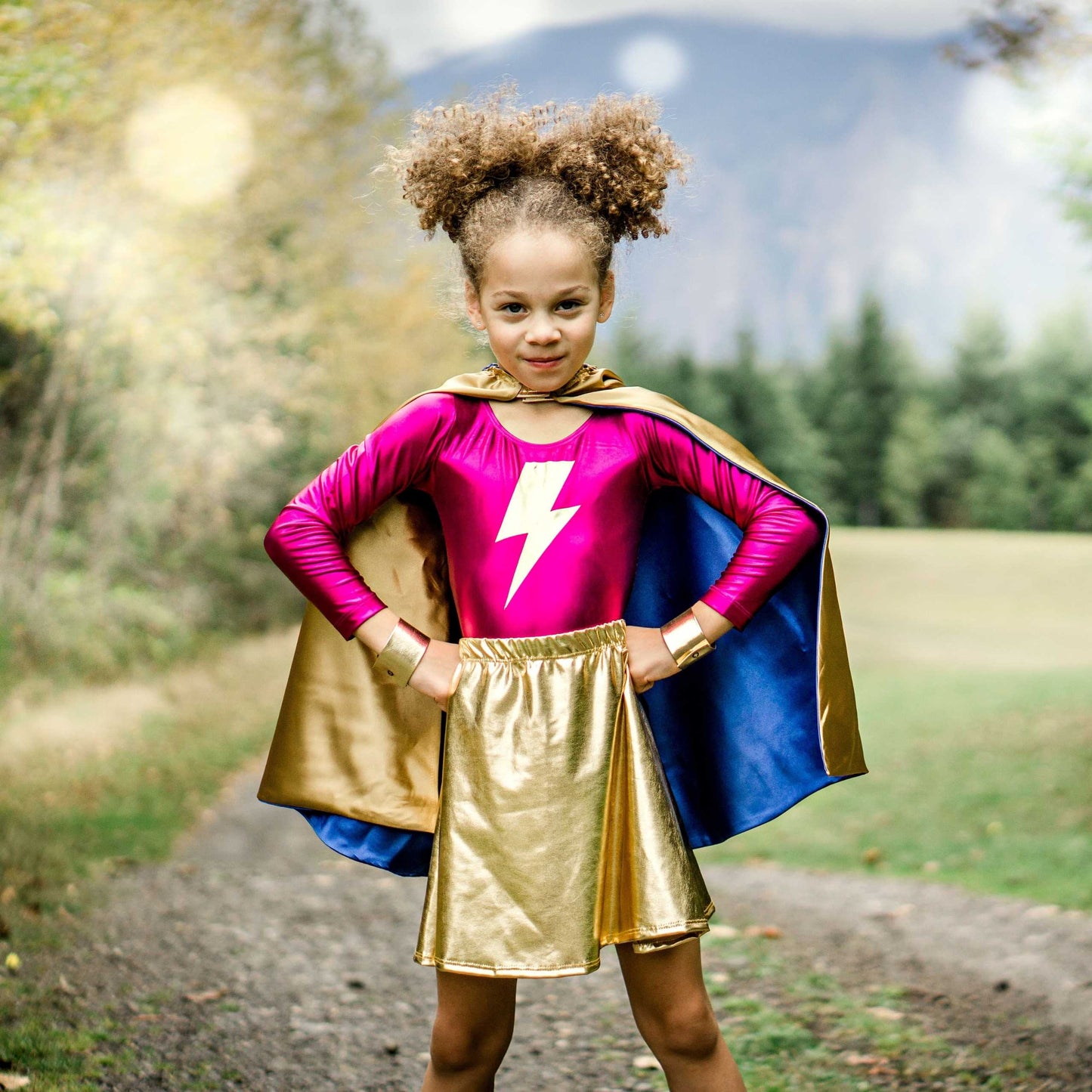 Super Hero Lightning Bolt Costume Set - Pink & Gold Long Sleeve (M Listing)