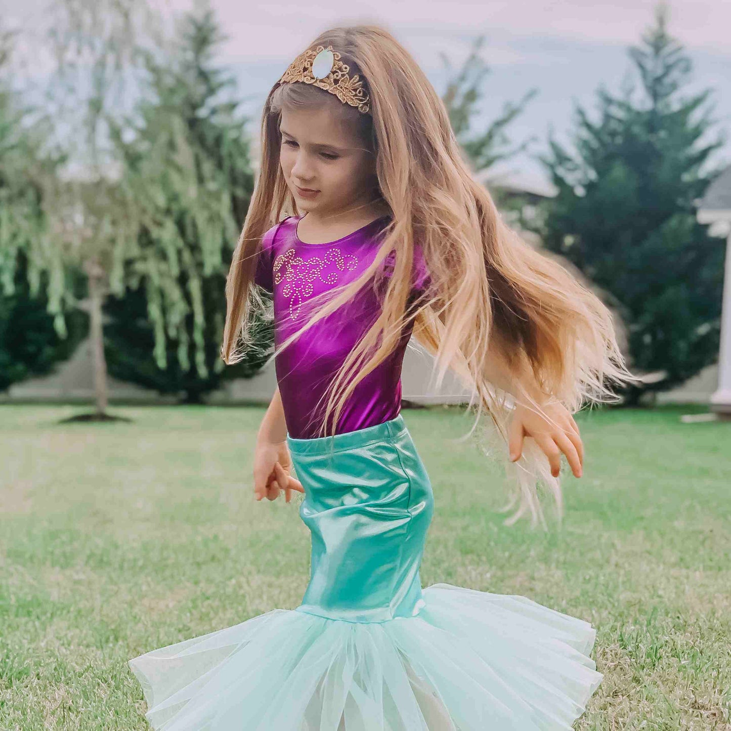 Mermaid Tail/Skirt, Crown & Wand Set, Turquoise