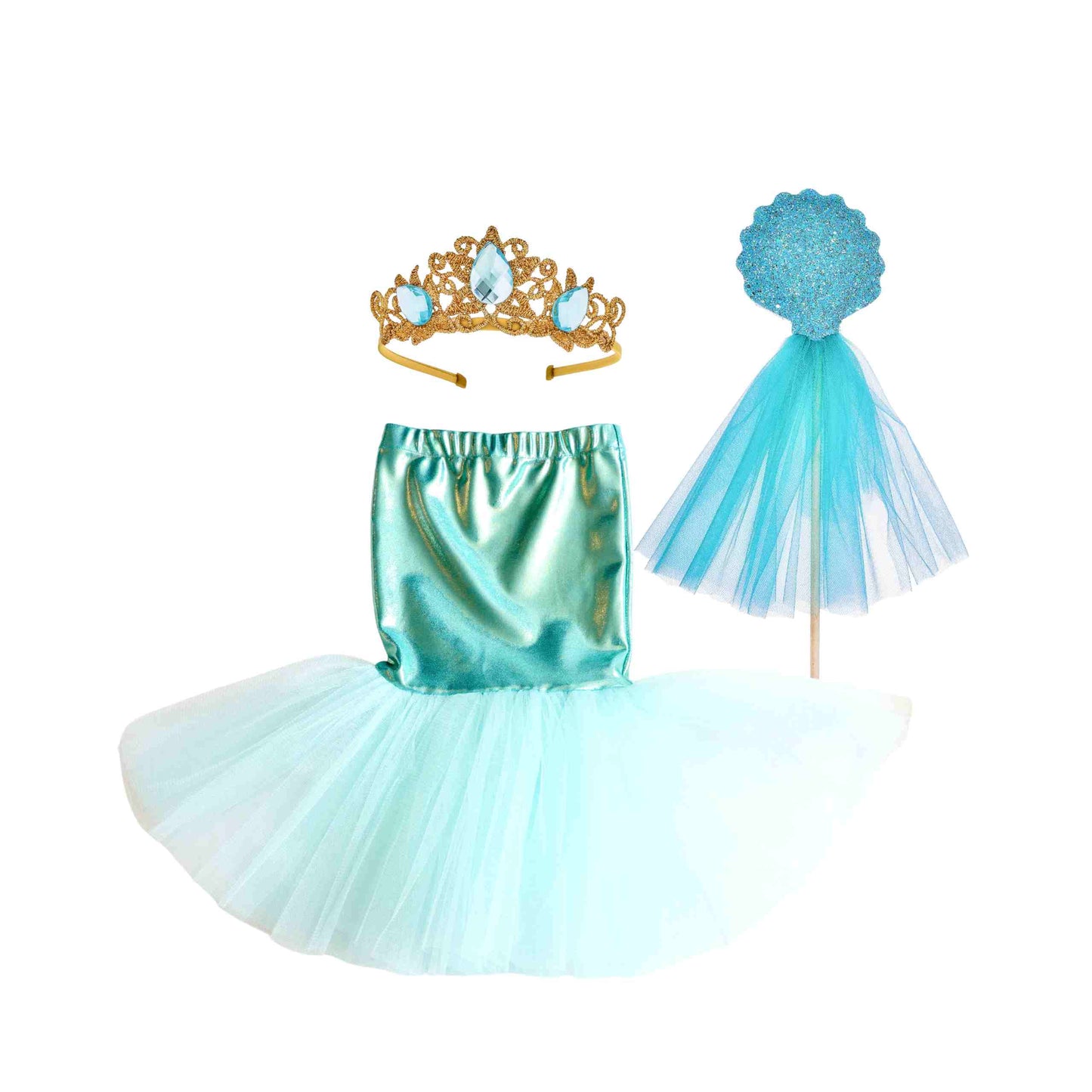 Mermaid Tail/Skirt, Crown  & Wand Set, Turquoise