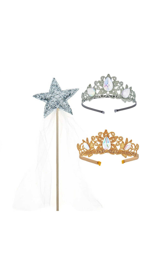 Princess Gift Set, Crowns + Wand, Gold & Silver