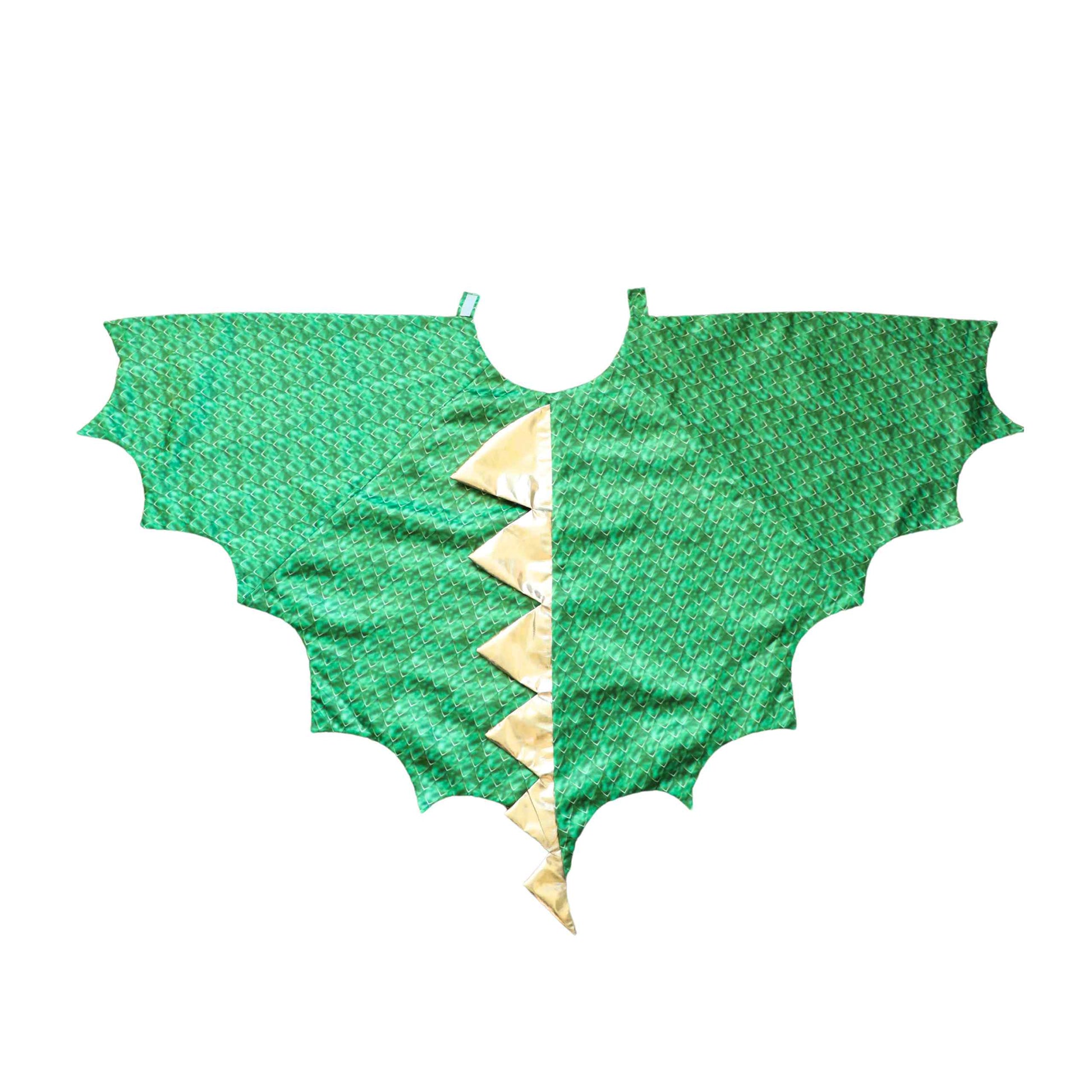 a green and yellow bat shaped kite on a white background