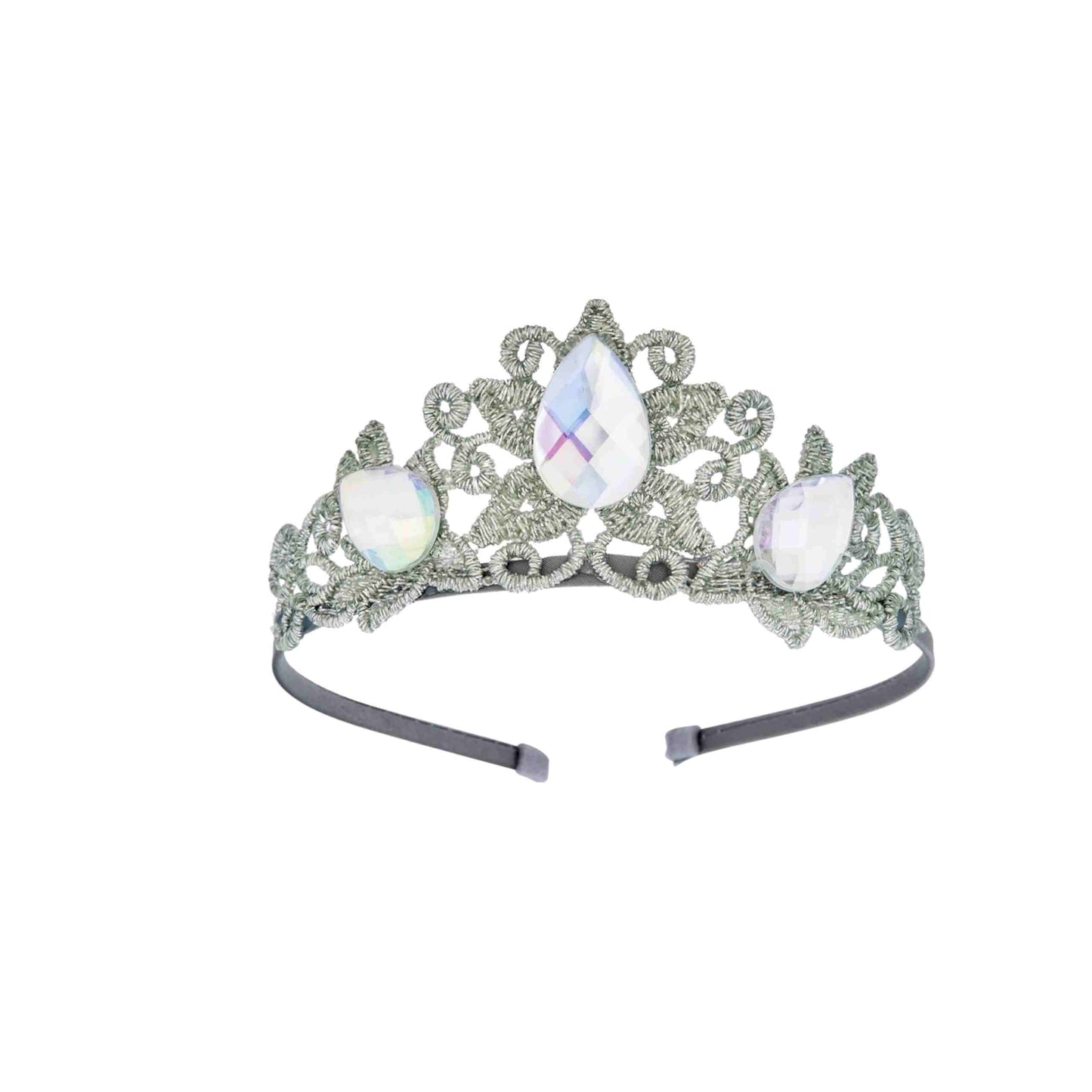 a tiara with white opal stones on it