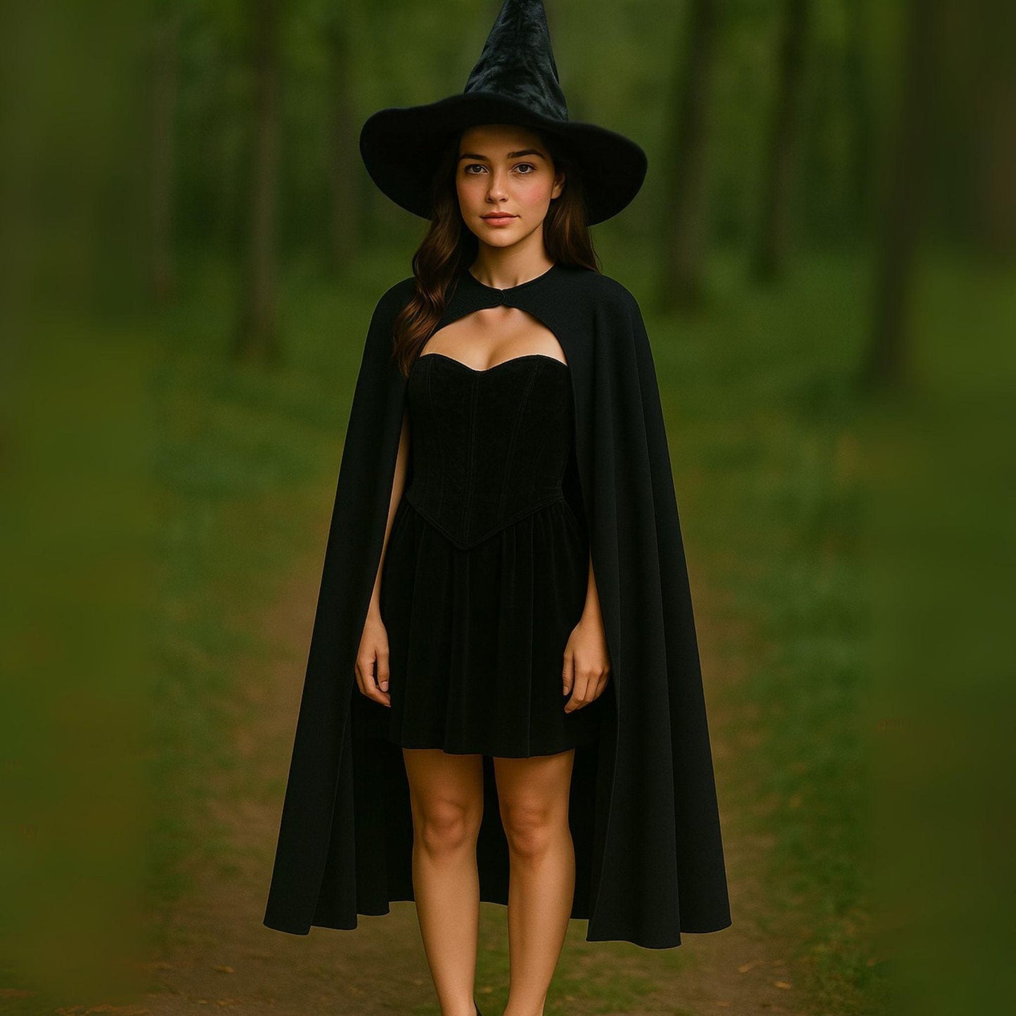 Adult Witch Satin Cape Set -   Black
