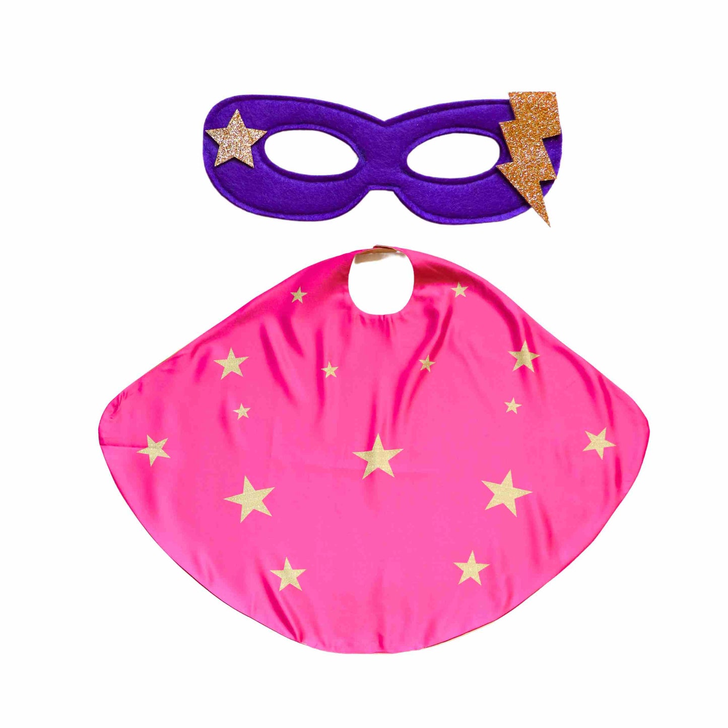 a pink bib and a purple bib with gold stars
