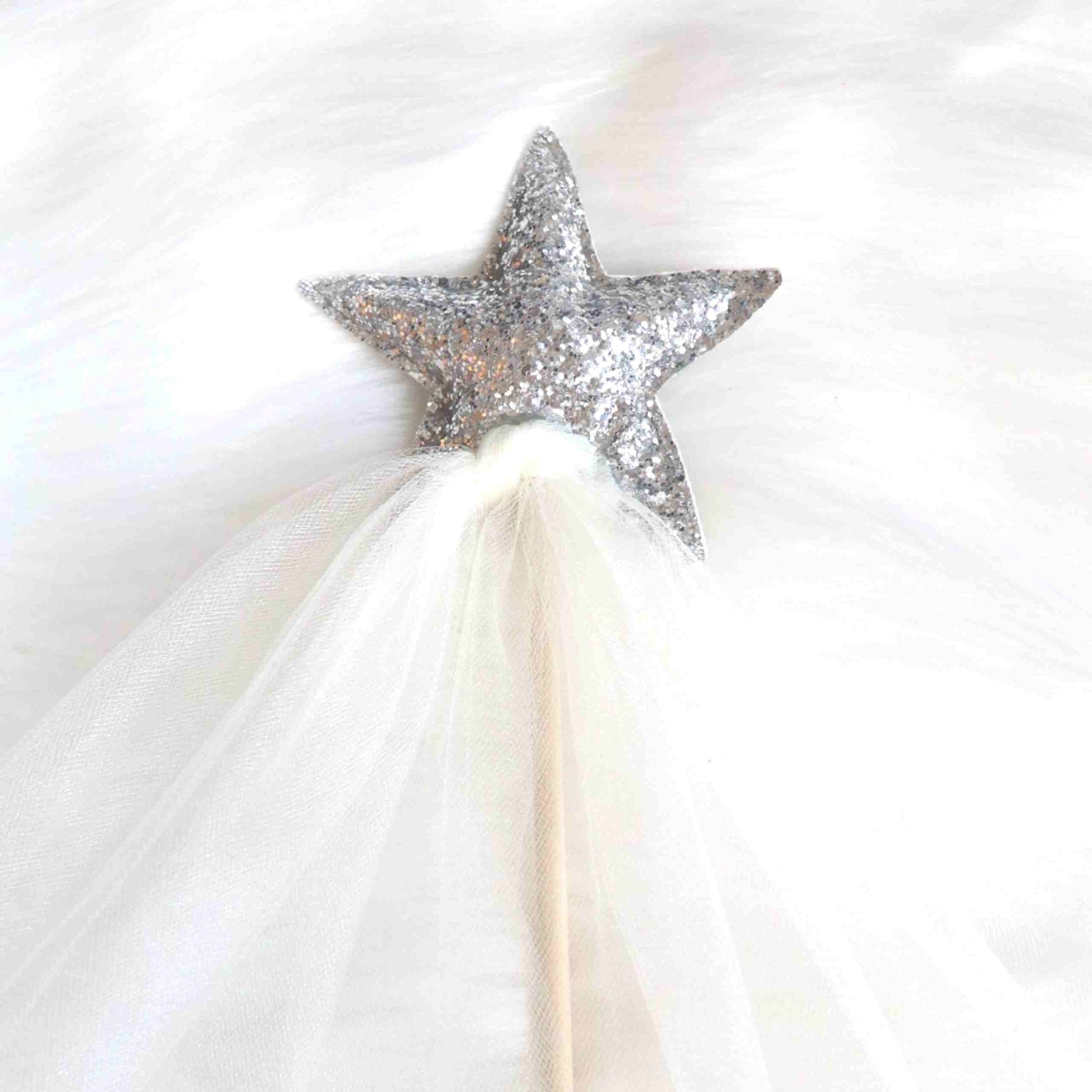 a silver glitter star on a white background