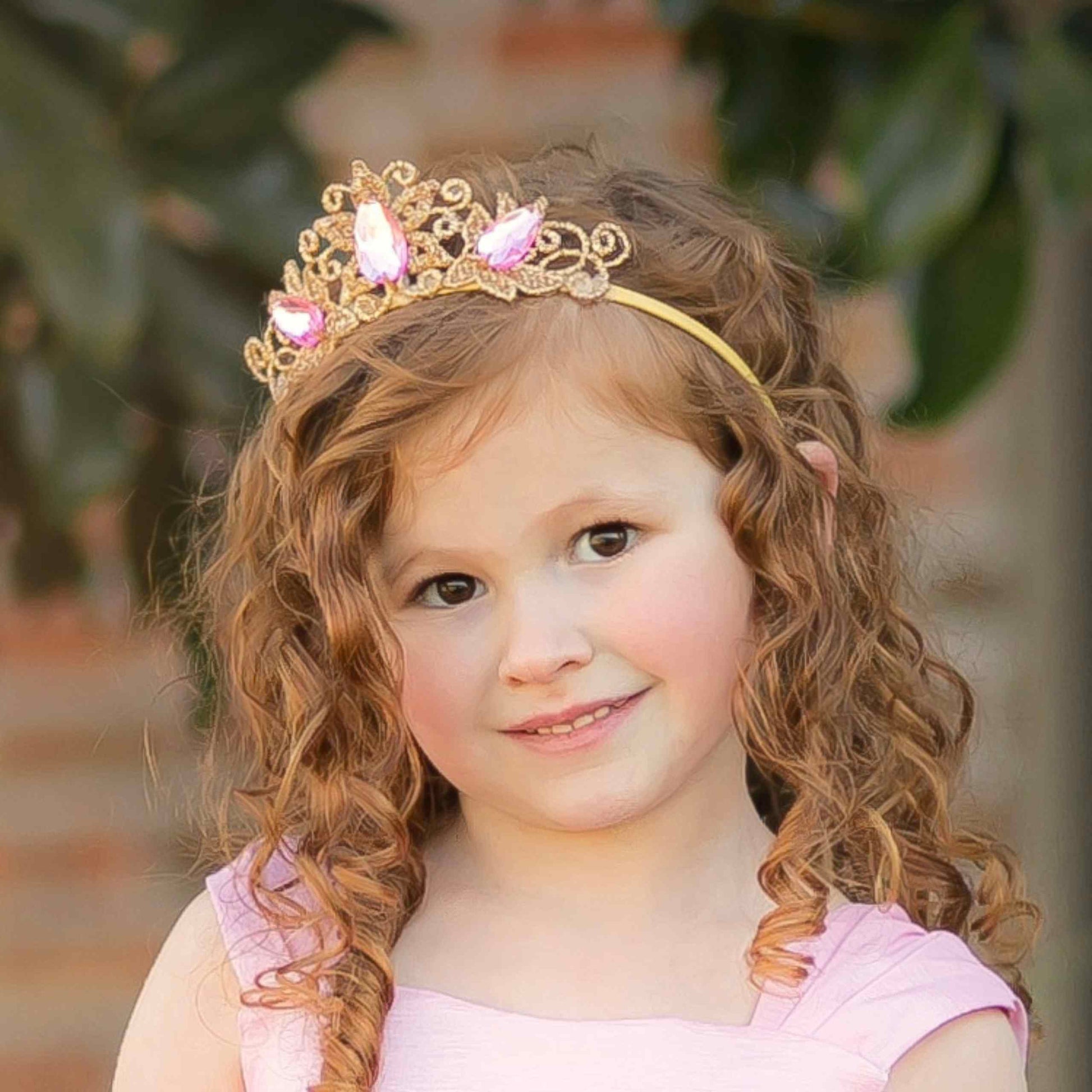 a little girl wearing a tiara and smiling