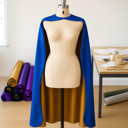 Adult Size Satin Superhero Cape - Royal Blue/Gold