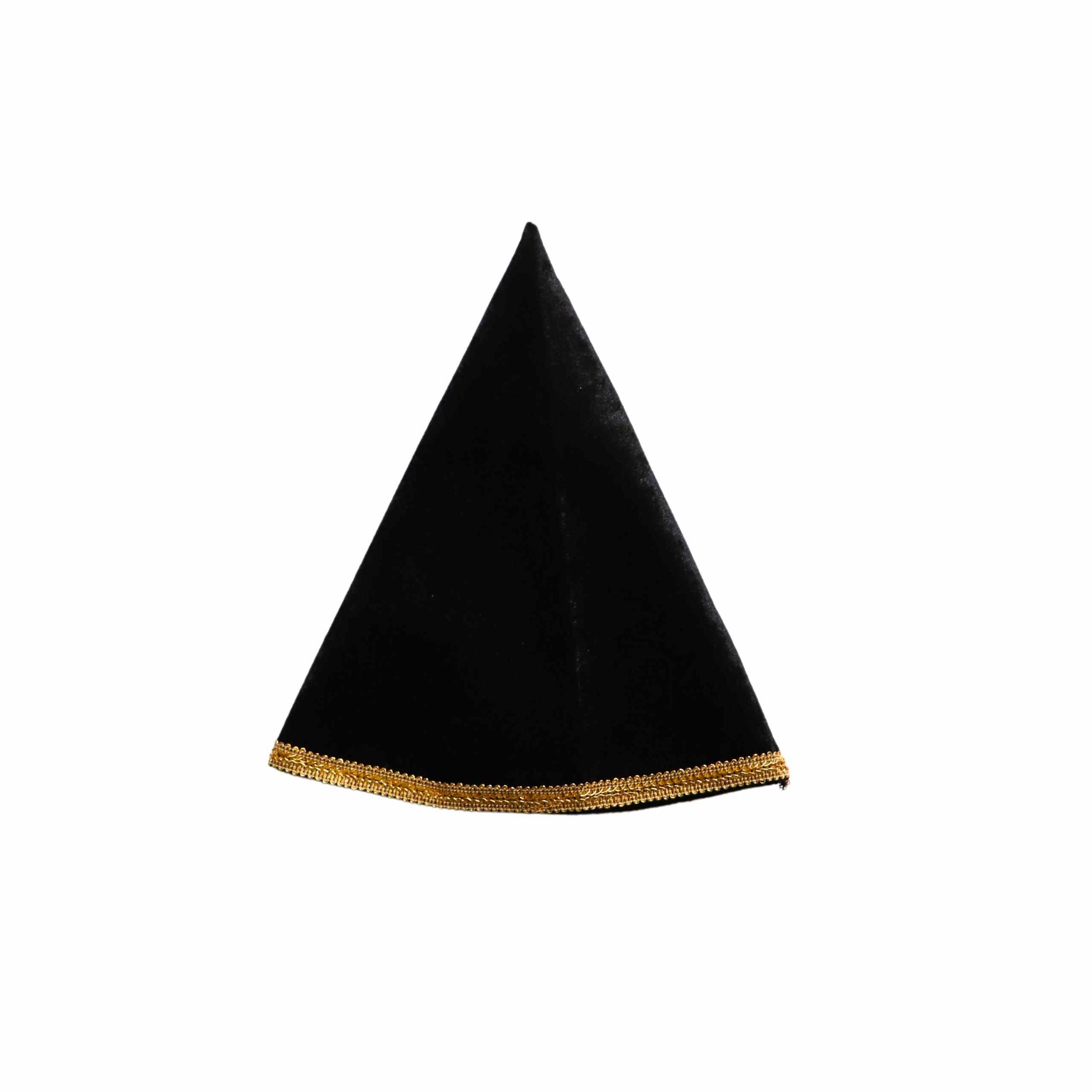 a black and gold party hat on a white background