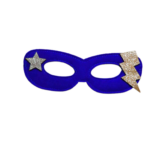 a blue mask with two silver stars on it