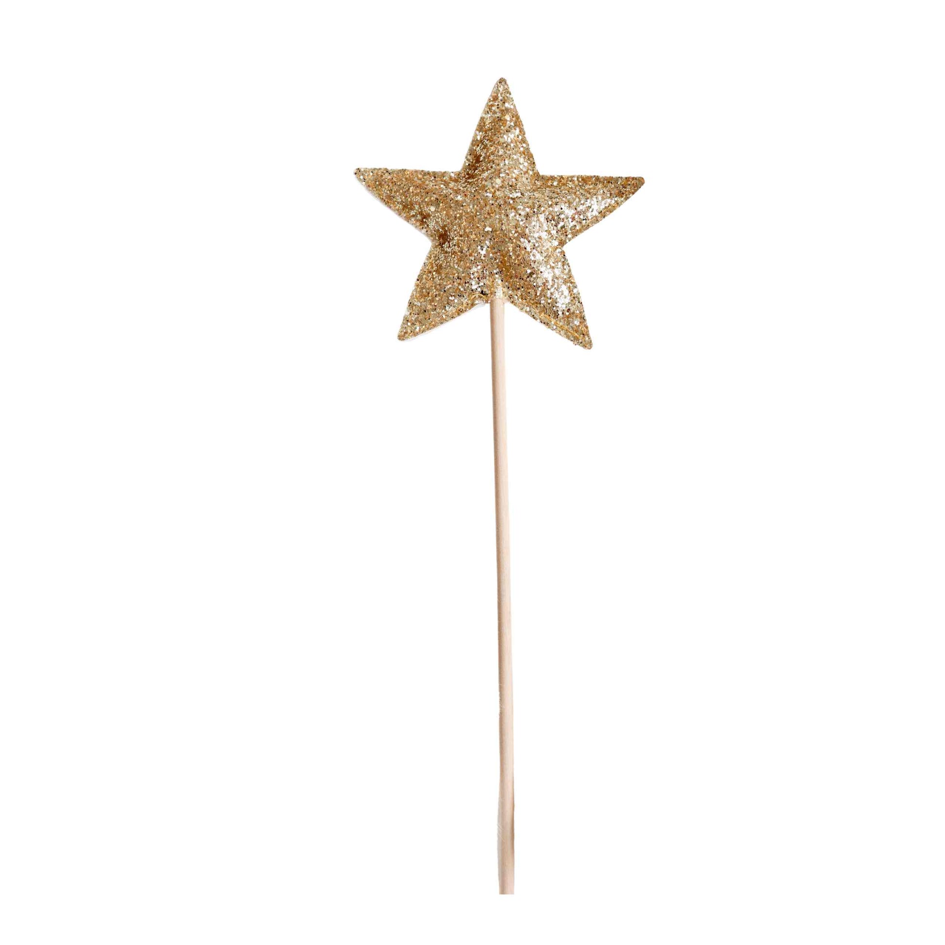 a gold star shaped cake topper on a stick