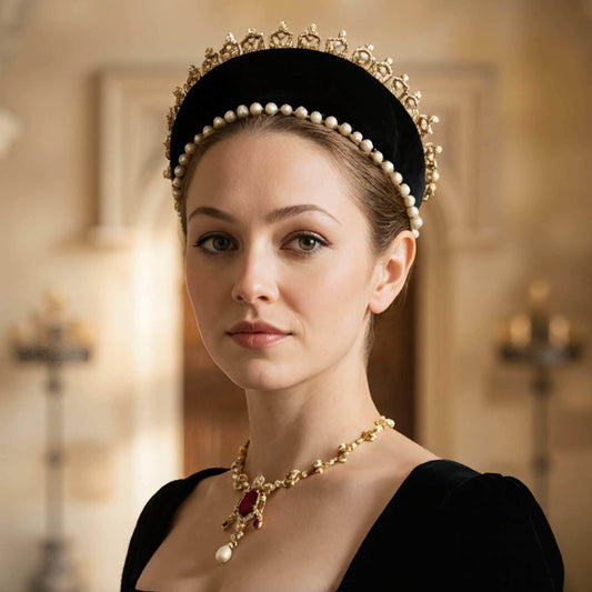 Renaissance Headband -  Black Velvet with Pearls