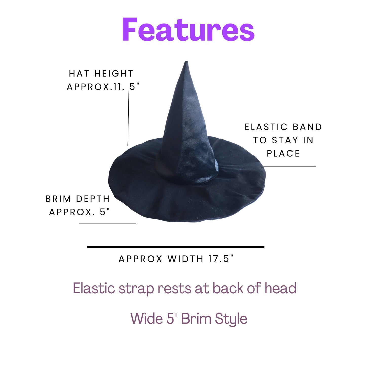 Adult Velvet Witch Hat - Black
