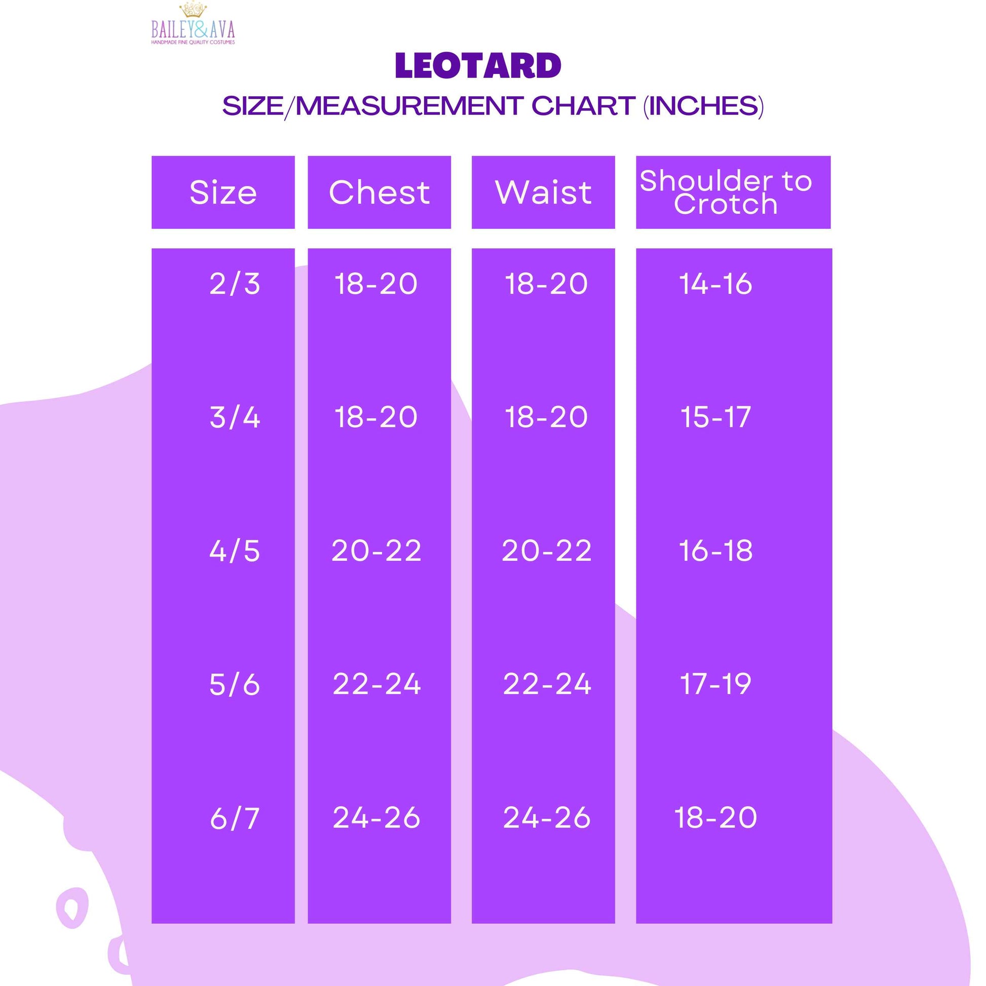 The image is a size/measurement chart that provides measurements for different age groups, including chest, waist, shoulder to crotch, and age groups from 2 to 7.