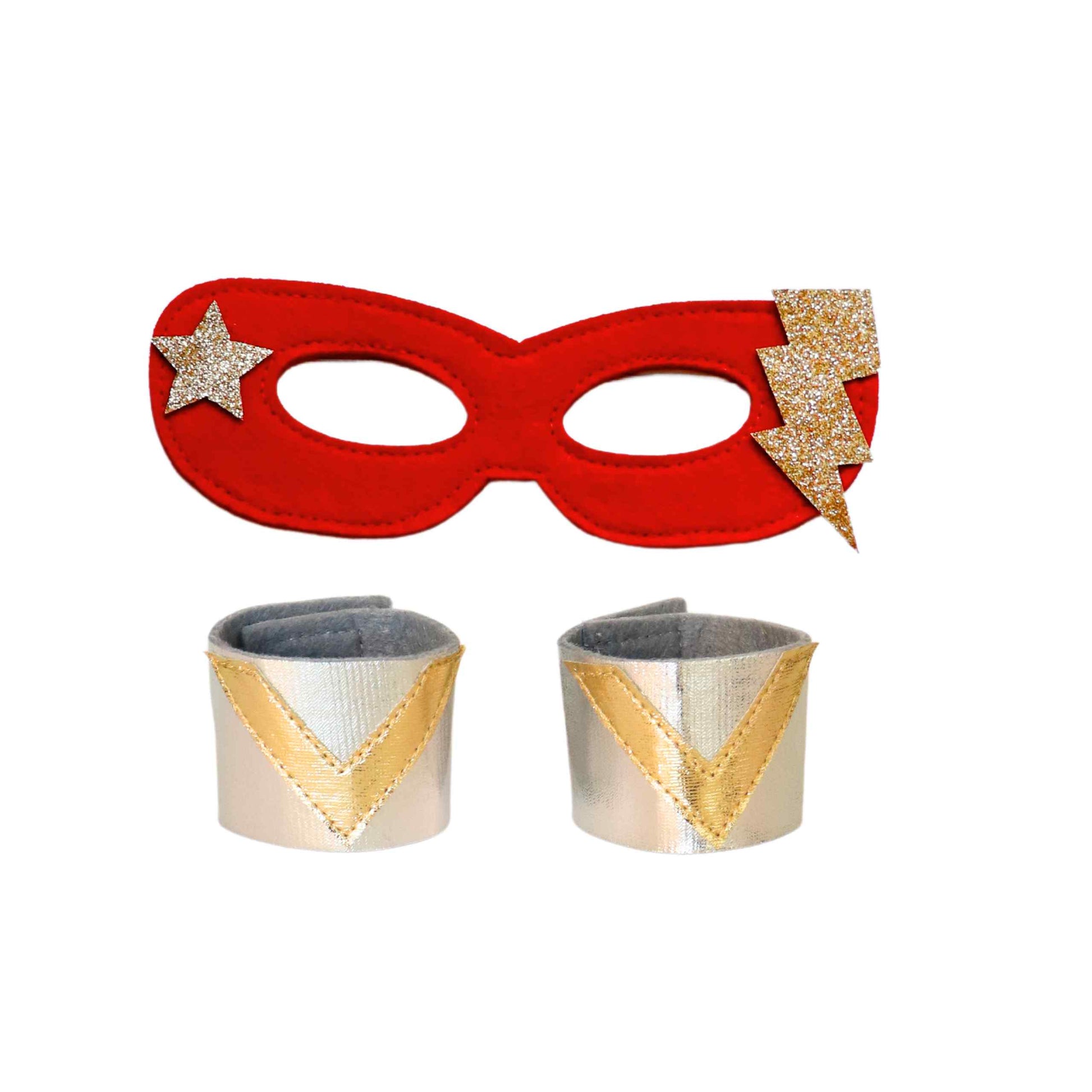 a pair of red and gold masquerades with gold stars