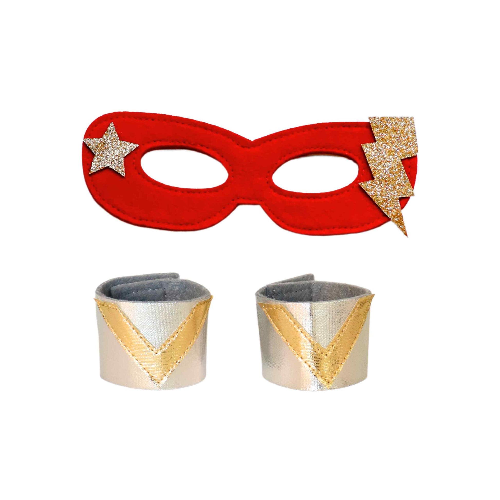 a pair of red and gold masquerades with gold stars