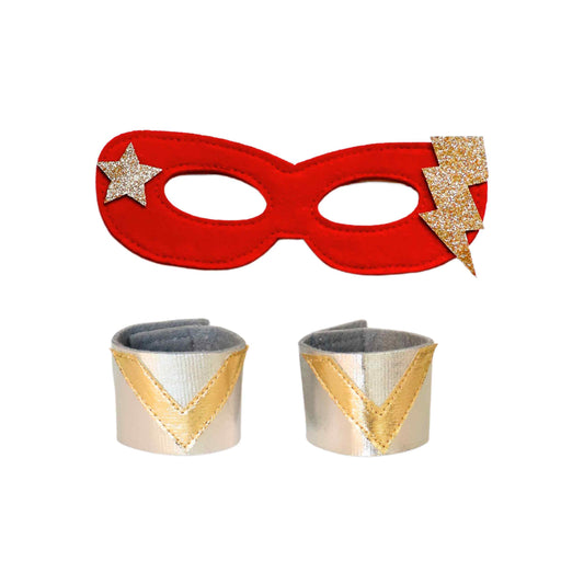 a pair of red and gold masquerades with gold stars