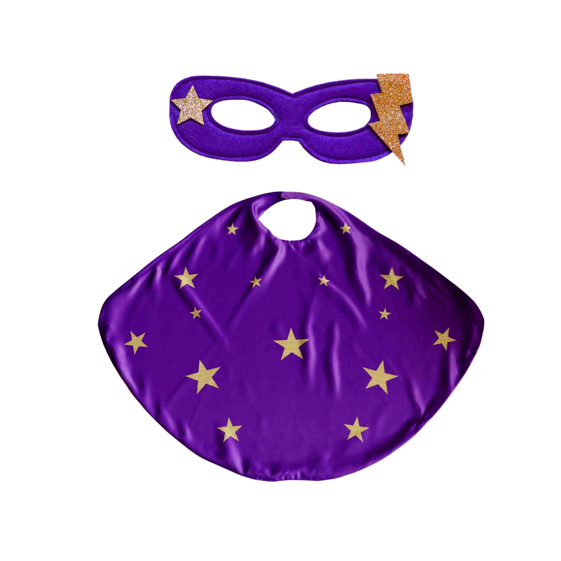 a purple cape with gold stars on it