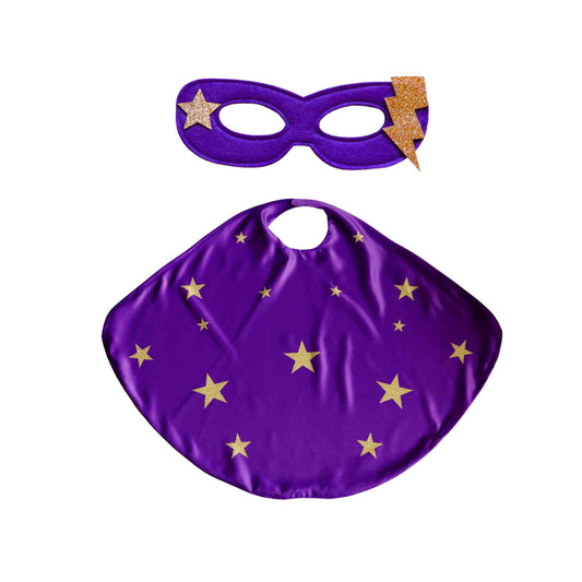 a purple cape with gold stars on it