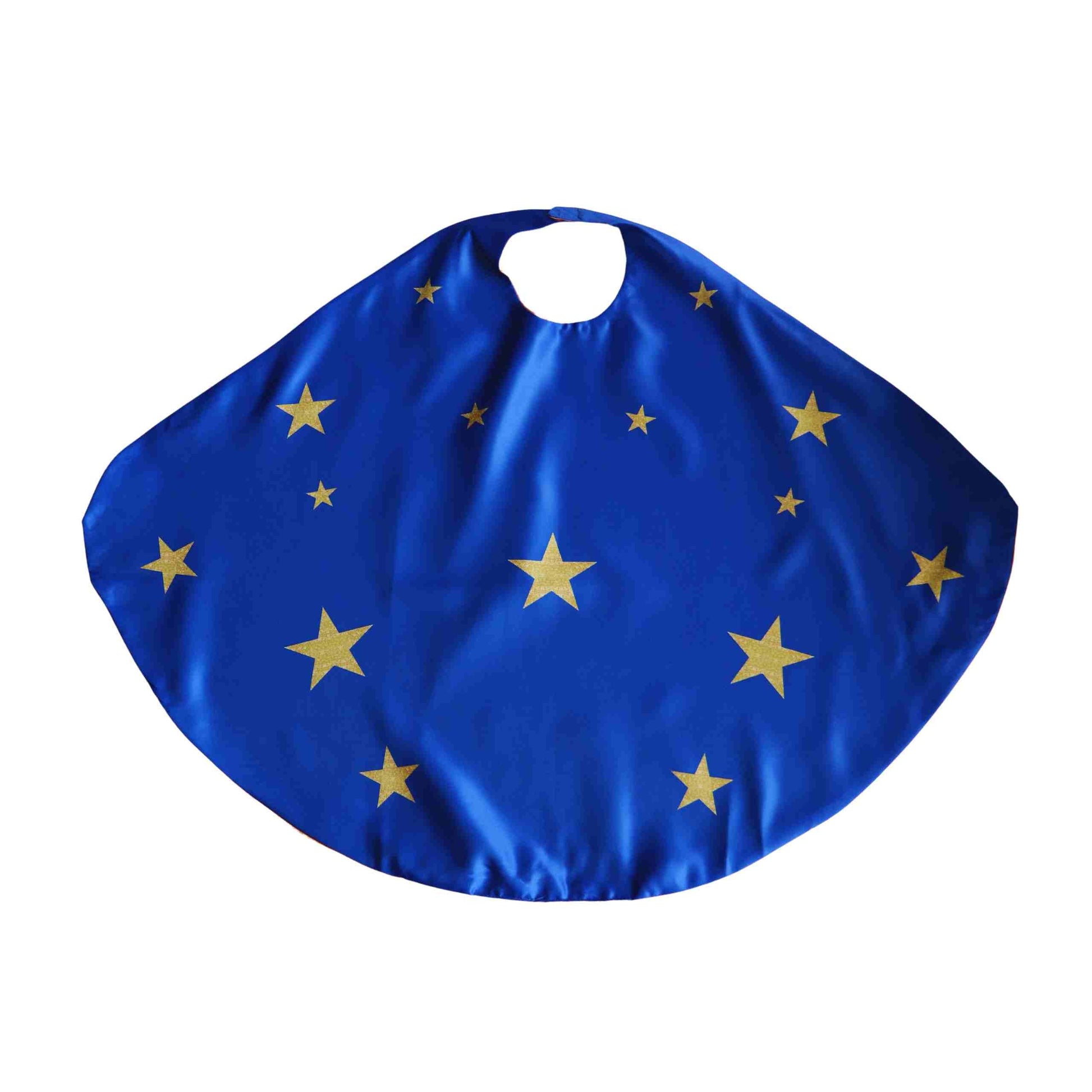 a blue bib with gold stars on it