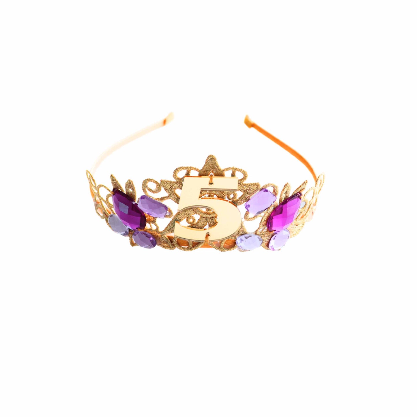 a purple and gold tiara with a number 50 on it