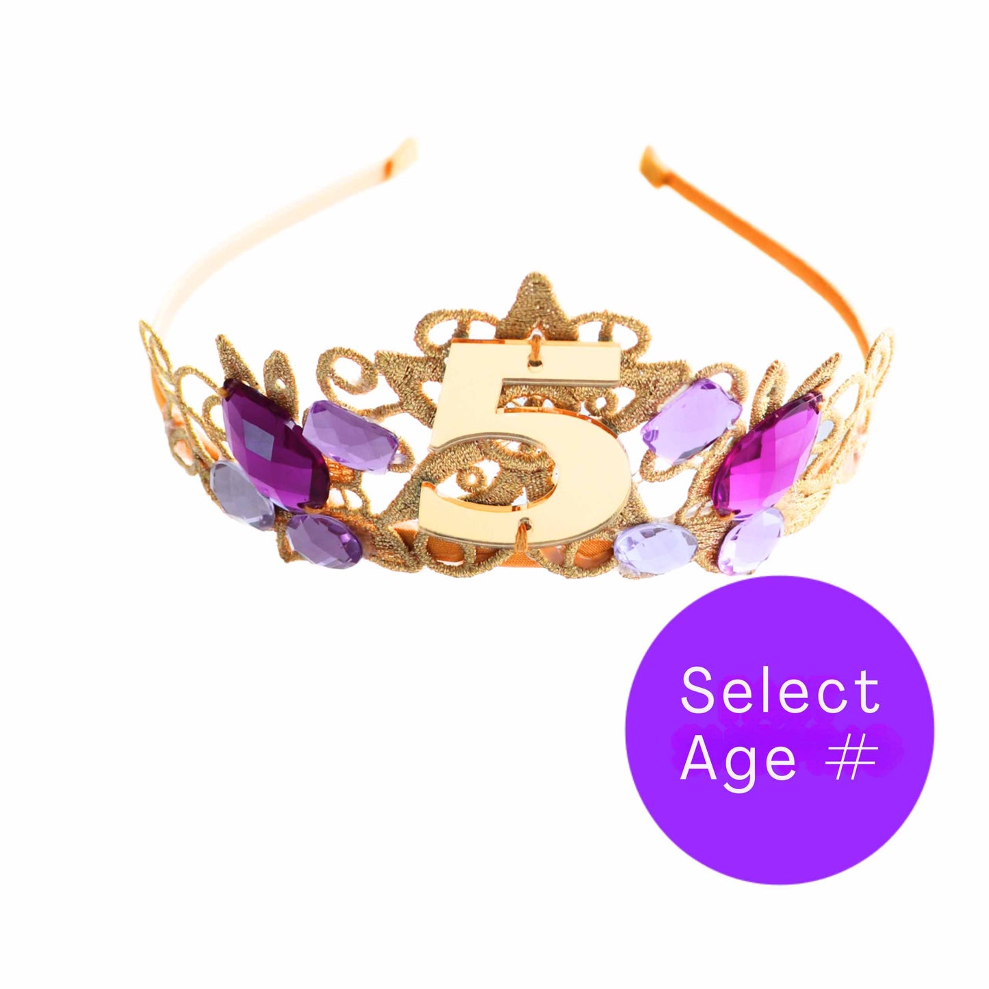 a purple and gold tiara with the letter b on it