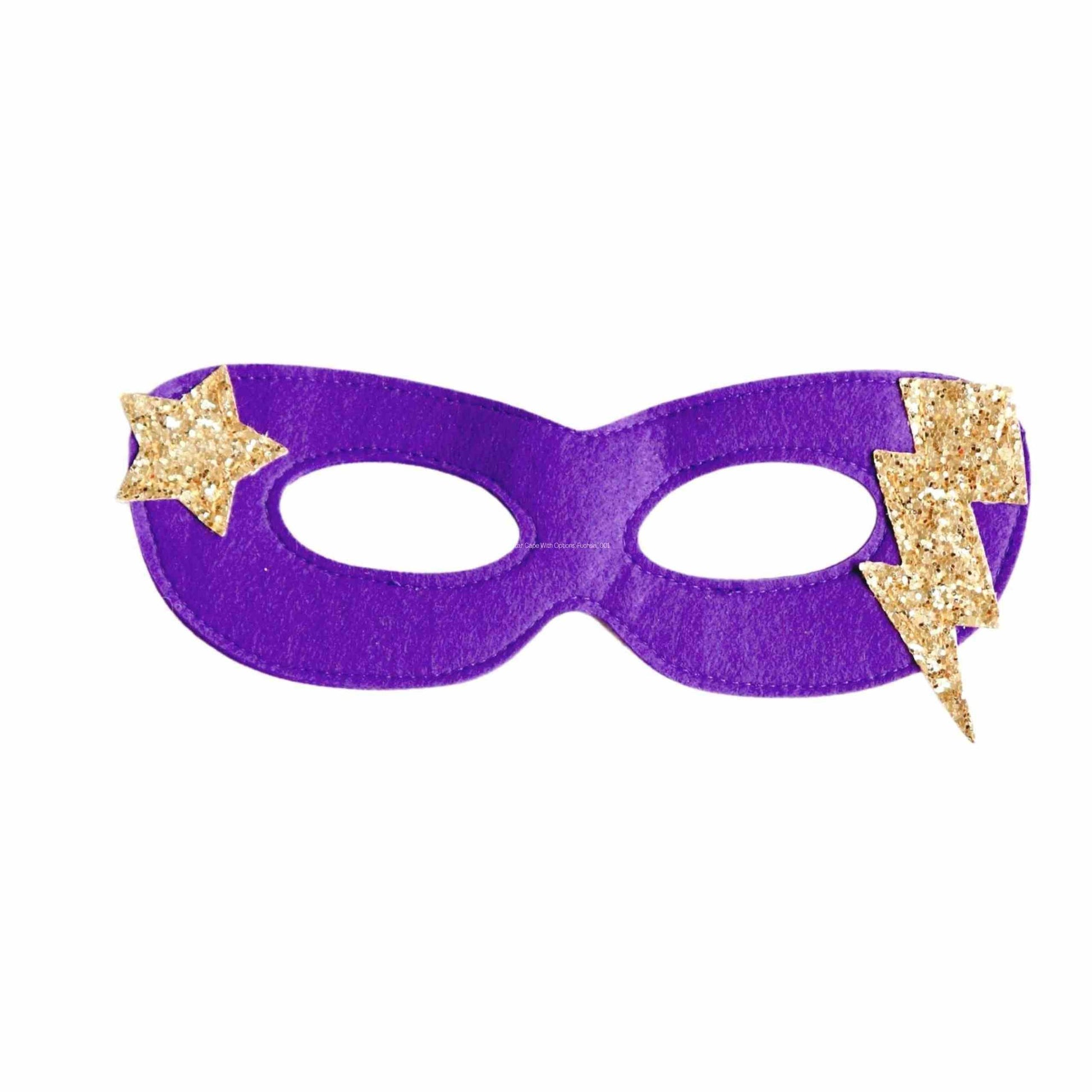 a purple mask with gold lightning bolt on it