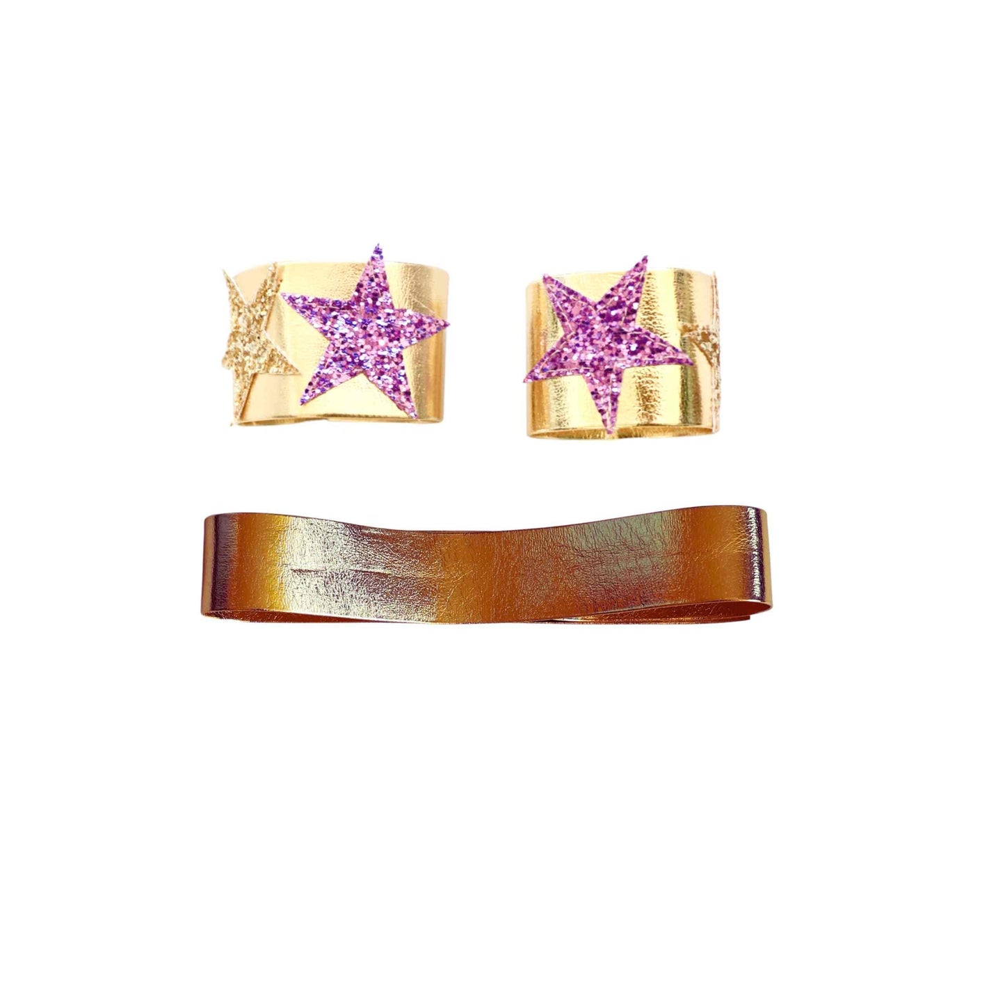 a pair of gold and purple star earrings