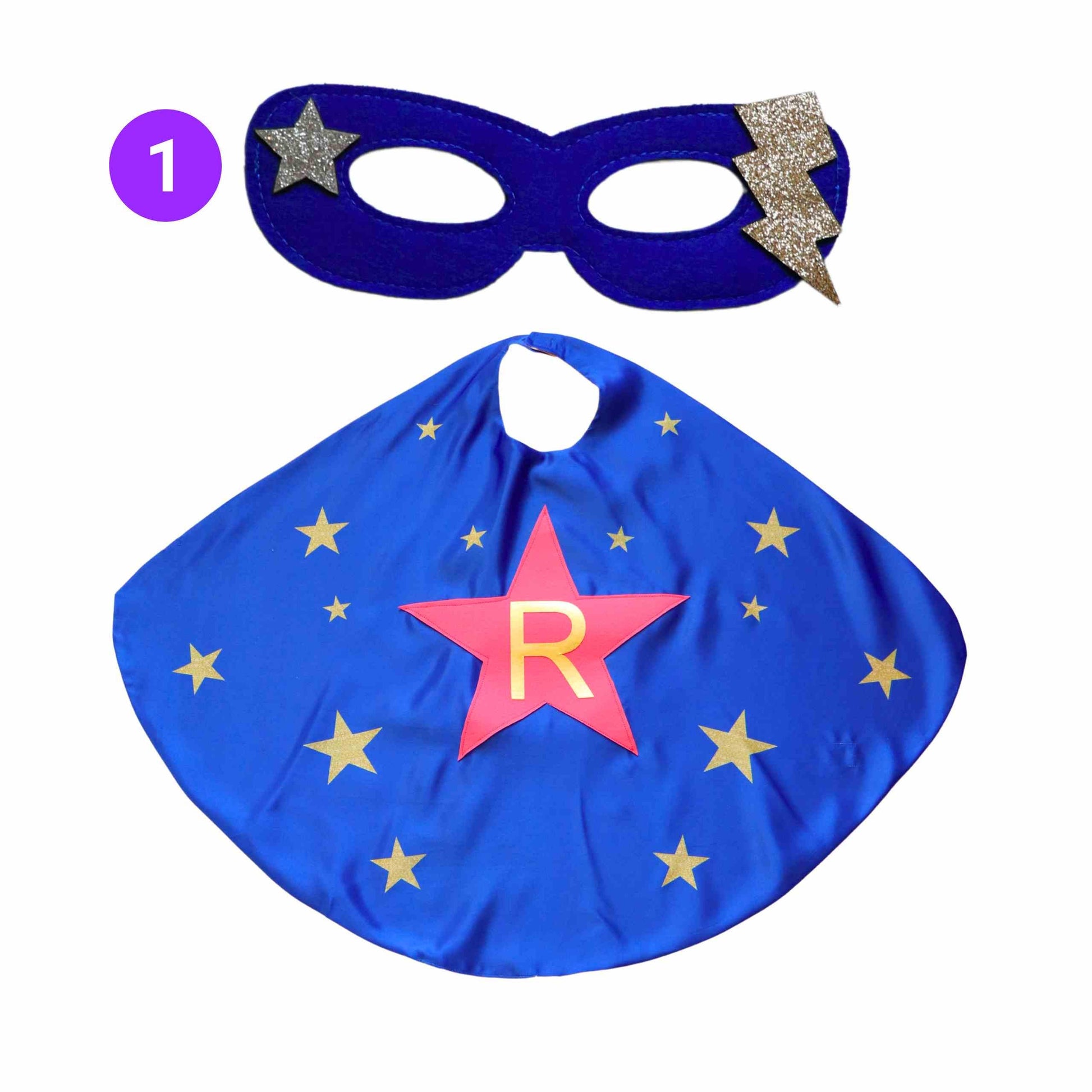 a blue cape with a star on it and a pink star on it