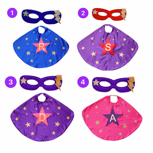a set of six different capes with stars on them