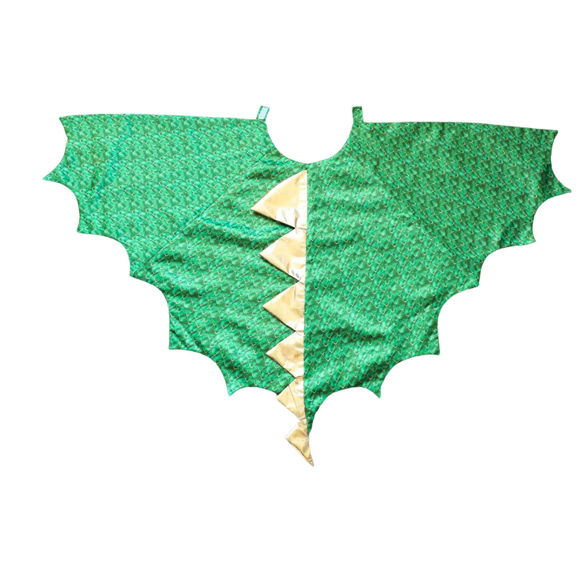 a green and yellow bat shaped kite on a white background