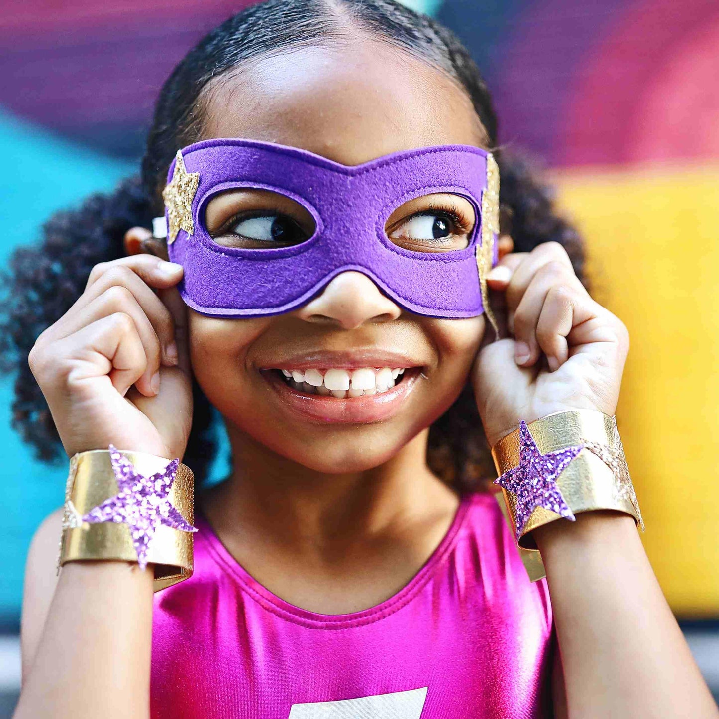 Superhero Mask & Cuff Set, Purple/Fuchsia