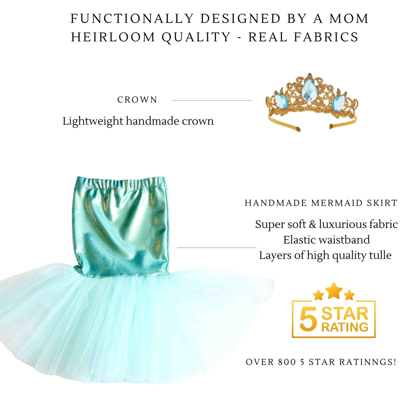 Mermaid Skirt & Crown Set - Teal