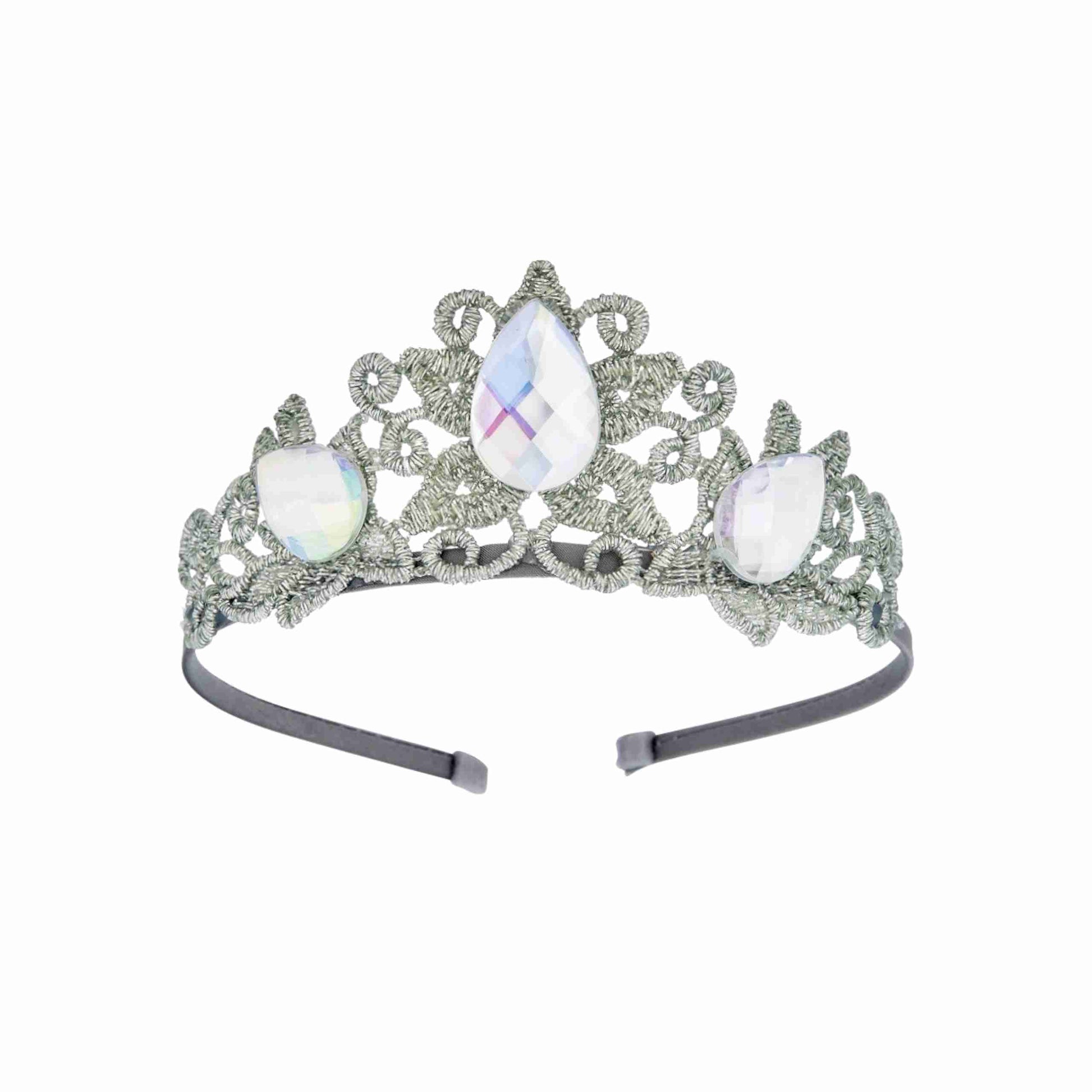 a tiara with white stones and crystal stones